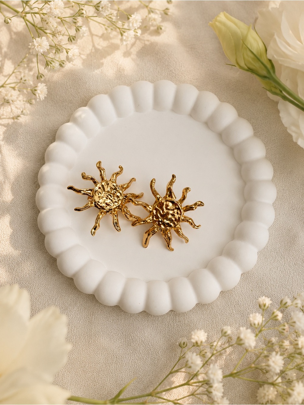 Gold Sun Statement Stud Earrings - Picture 8 of 8